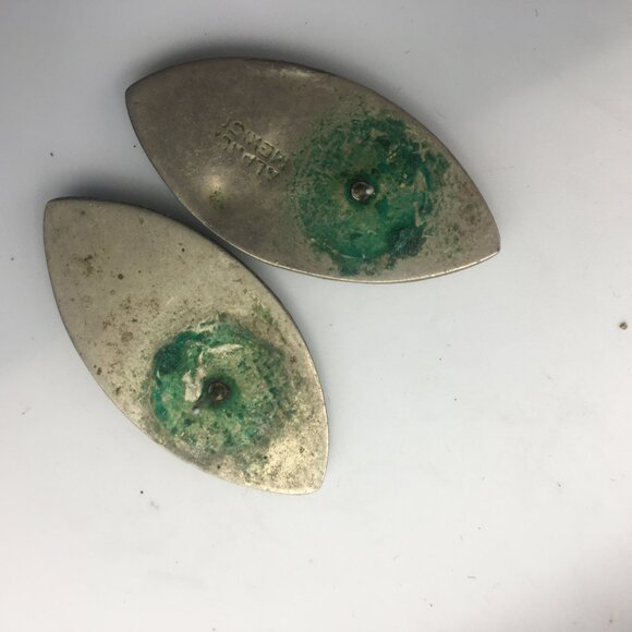 Vintage Alpaca Silver Genuine Purple Abalone Leaf Shape Stud Earrings Mexico 1" - Picture 12 of 12